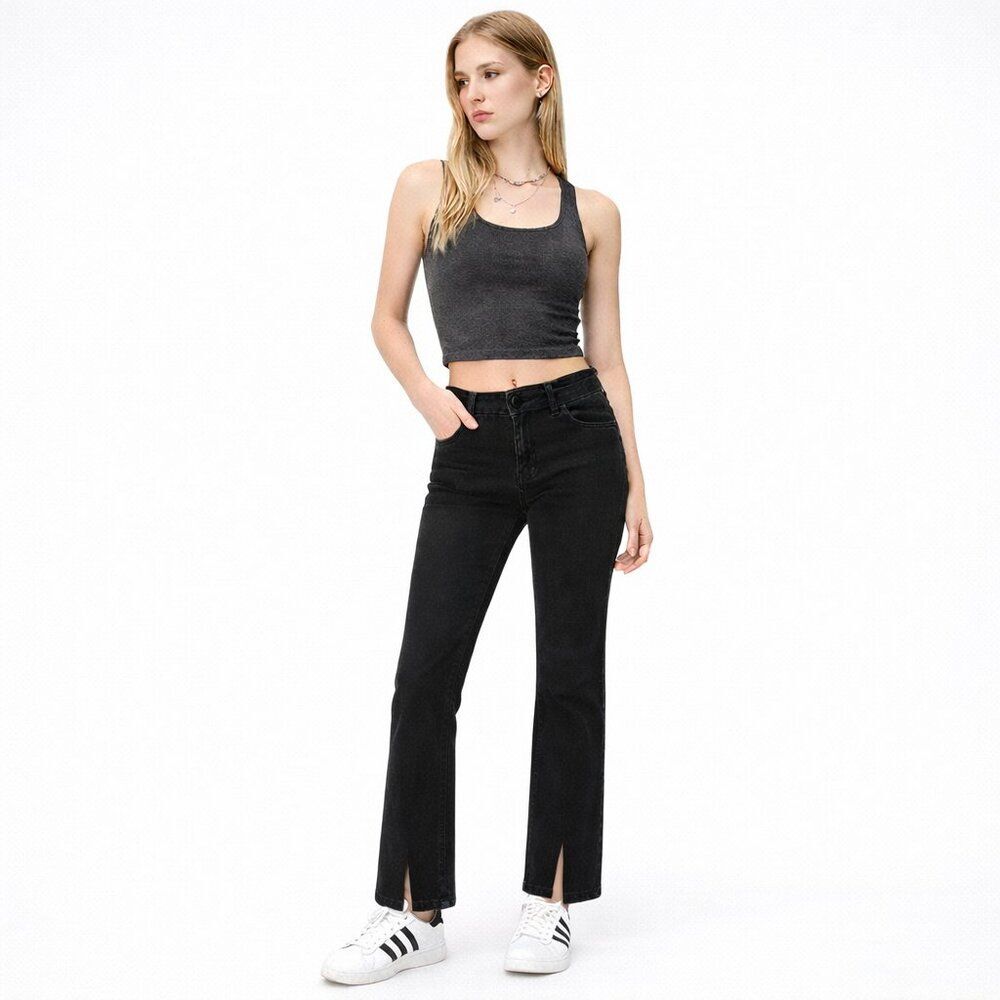 American Eagle High Rise Skinny Kick Black Jeans Y2K Grunge Cropped Flare 14L